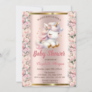 Invitación Elegantes Rosas de unicornio Subió Baby Shower de 