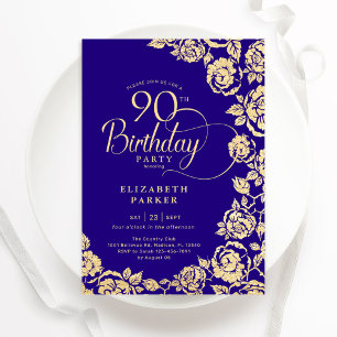 Invitación Elegantes Rosas del 90 aniversario del Purple Gold