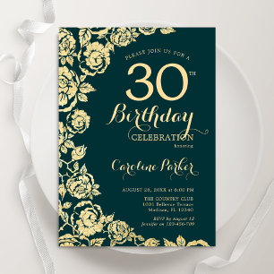 Invitación Elegantes Rosas del Oro Verde Esmeralda 30 cumplea