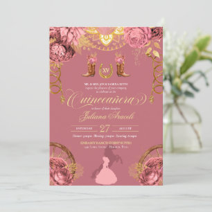 Invitación Elegantes Rosas Dusty Charro Rosa Quinceanera