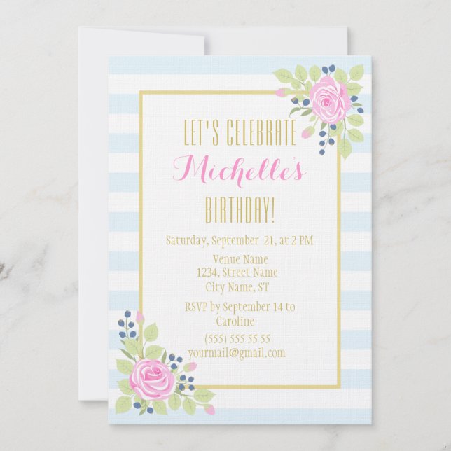 Invitación Elegantes Rosas Fancy Blueberry Birthday Invitació (Anverso)