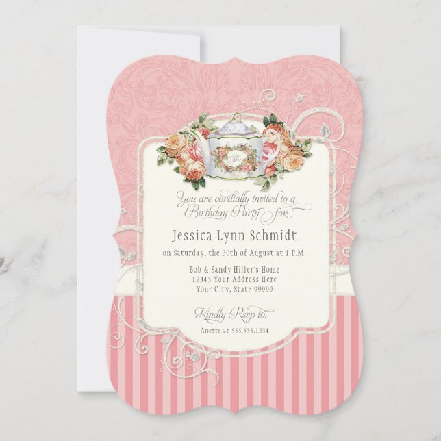 Invitación Elegantes Rosas Fiesta de té de cumpleaños (Anverso)