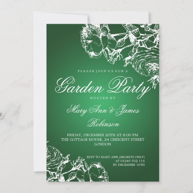 Invitación Elegantes Rosas Fiestas Jardín Verde (Anverso)