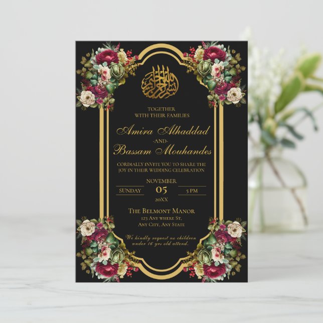 Invitación Elegantes Rosas florales Boda islámico (Anverso de pie)