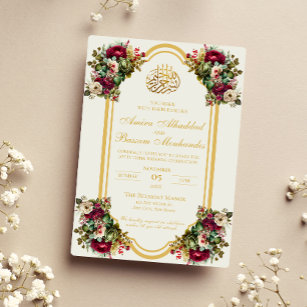 Invitación Elegantes Rosas florales Boda islámico