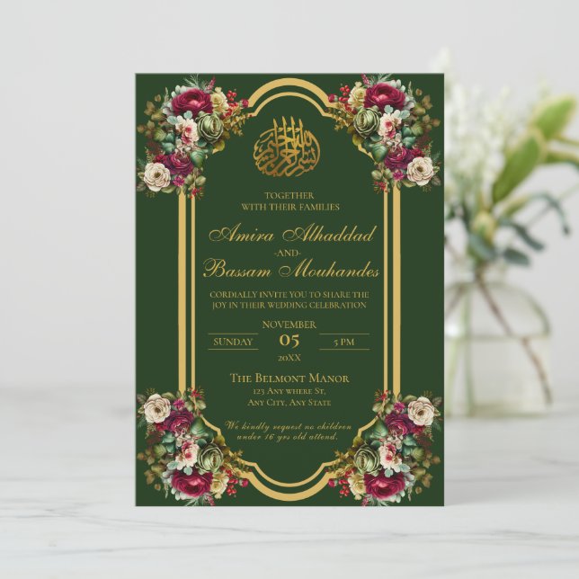 Invitación Elegantes Rosas florales Boda islámico (Anverso de pie)