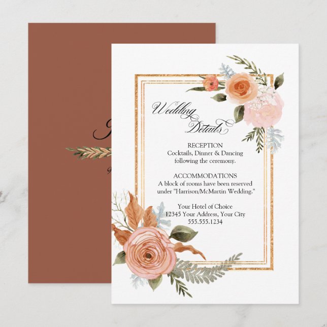 Invitación Elegantes Rosas florales detalles del Boda Bouquet (Anverso / Reverso)