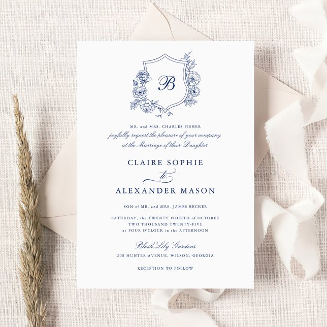 Invitación Elegantes Rosas florales Escudo Boda Monograma Rea (Subido por el creador)