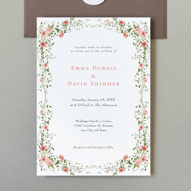 Invitación Elegantes Rosas florales simple Boda de guiones (Subido por el creador)