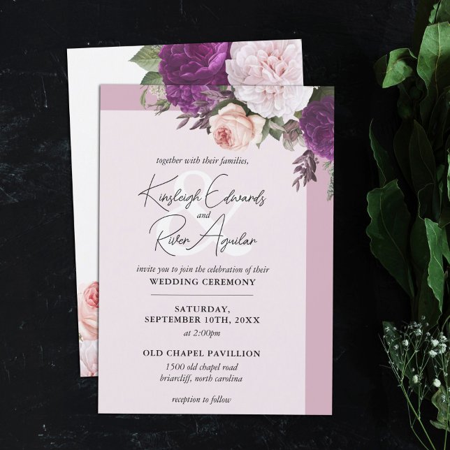 Invitación Elegantes Rosas florales y Boda Dusty Mauve (Subido por el creador)