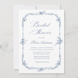 Invitación Elegantes Rosas franceses azules duchas nupciales 
