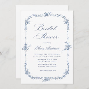 Invitación Elegantes Rosas franceses azules duchas nupciales