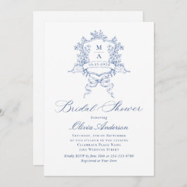 Invitación Elegantes Rosas franceses azules duchas nupciales