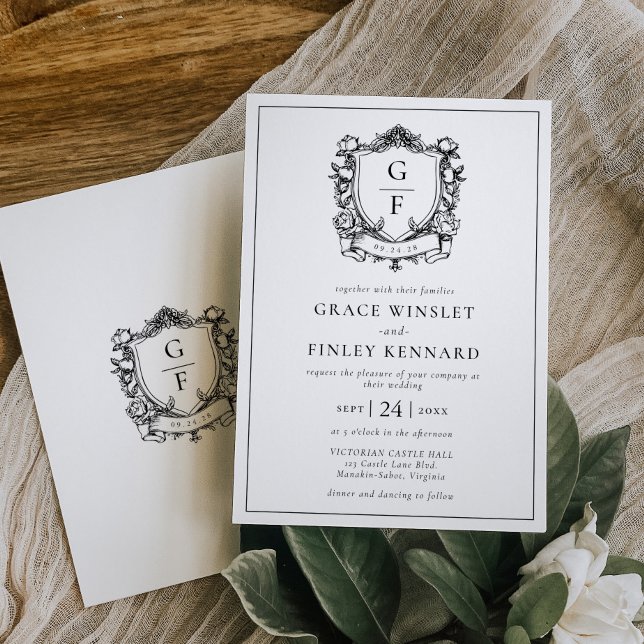 Invitación Elegantes Rosas franceses Monograma Escudo Boda (Subido por el creador)