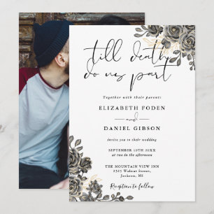 Invitación Elegantes Rosas Góticas Florales Foto Boda Chic