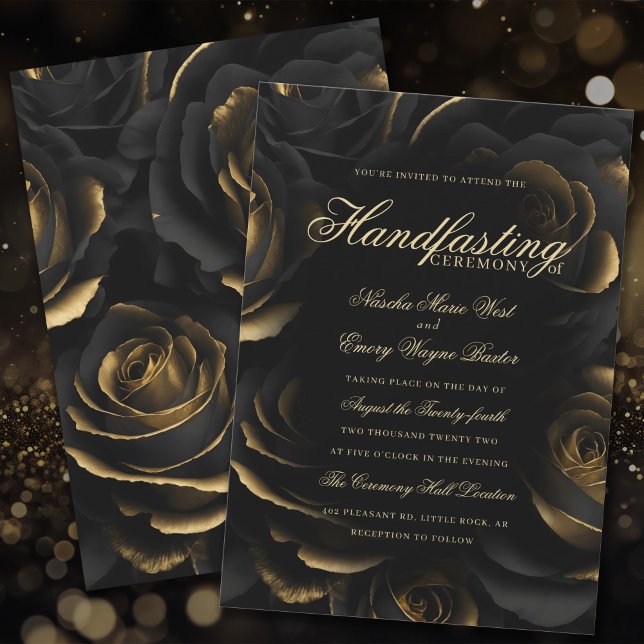 Invitación Elegantes Rosas Góticos Negros y Oro Ayuno (Subido por el creador)