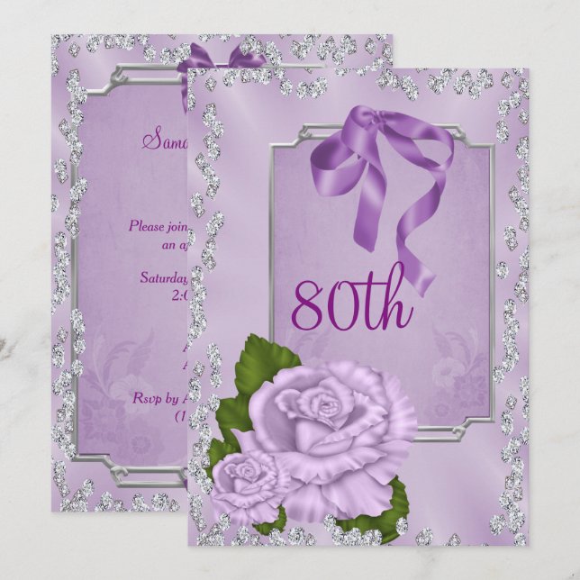 Invitación Elegantes Rosas Lilac Románticos y Bows 80 (Anverso / Reverso)