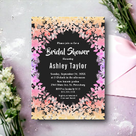 Invitación Elegantes Rosas Luminosos Ducha Bridal Floral Negr