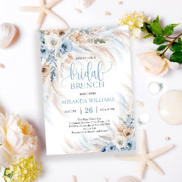 Invitación Elegantes Rosas Marfil Flores Azules Desayuno Nupc