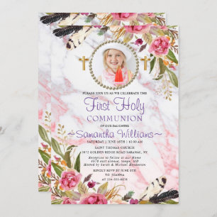 Invitación Elegantes Rosas modernos Rubor Foto Primera Comuni