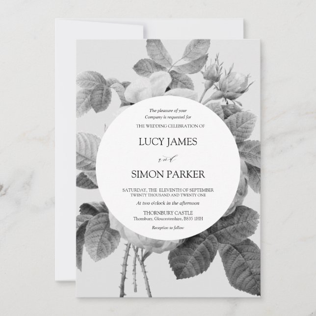 Invitación Elegantes Rosas monocromáticos de Floral Vintage (Anverso)