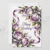 Elegantes Rosas Moradas de Lavanda Feliz Cumpleaño