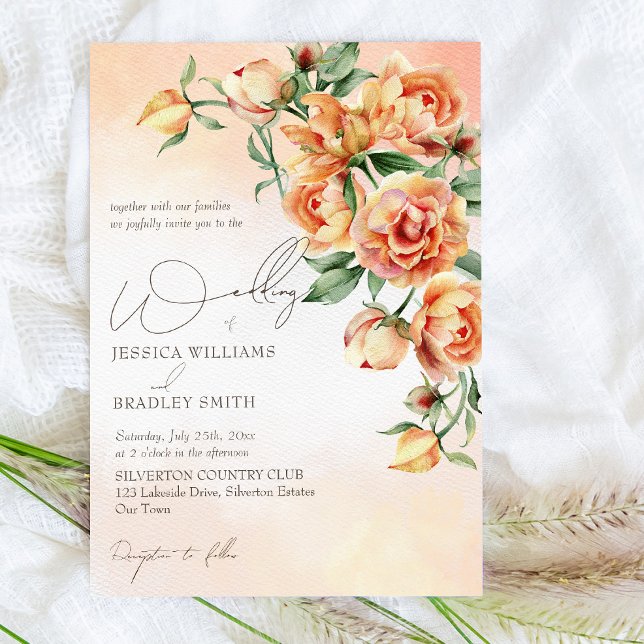 Invitación Elegantes rosas naranjas de melocotón crema (Subido por el creador)
