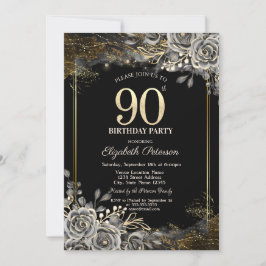 Invitación Elegantes Rosas negros, alumbran el cumpleaños 90 