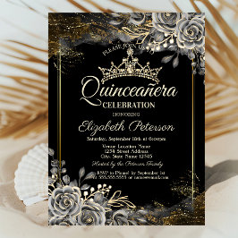 Invitación Elegantes Rosas Negros Gothic Quinceañera