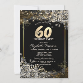 Invitación Elegantes Rosas negros, luces de cumpleaños 60 neg