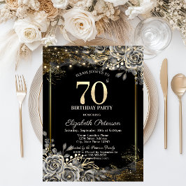 Invitación Elegantes Rosas negros, luces de cumpleaños 70 neg