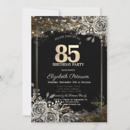 Invitación Elegantes Rosas negros, luces de cumpleaños 85 neg