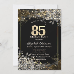 Invitación Elegantes Rosas negros, luces de cumpleaños 85 neg