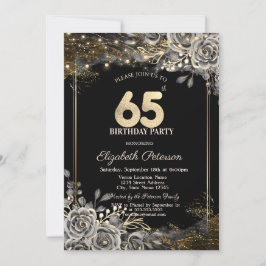 Invitación Elegantes Rosas negros, luces negro 65 cumpleaños