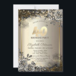 Invitación Elegantes Rosas negros, String Lights 40 cumpleaño<br><div class="desc">Una invitación moderna,  de moda y glamurosa con elegantes cordones de luces y flores.</div>