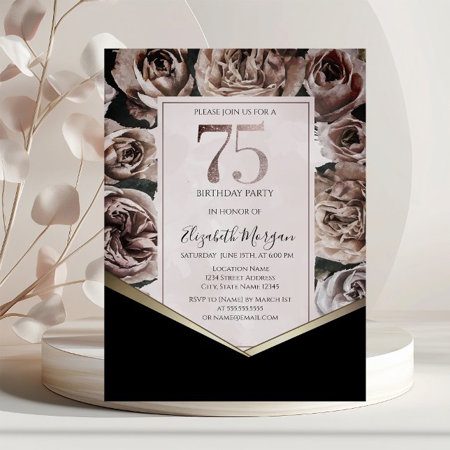 Invitación Elegantes Rosas Oscuros 75º cumpleaños (Subido por el creador)