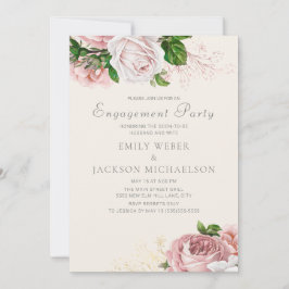 Invitación Elegantes Rosas Pink Floral Cream Engagement Party