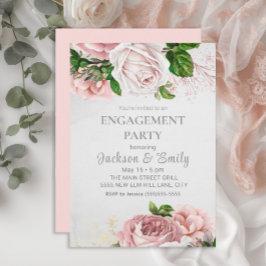 Invitación Elegantes Rosas Pink Floral Cream Engagement Party