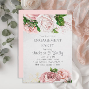 Invitación Elegantes Rosas Pink Floral Cream Engagement Party