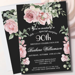 Invitación Elegantes Rosas Pintadas Sorpresa Cumpleaños 90