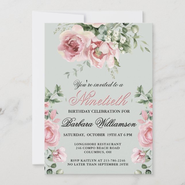 Invitación Elegantes Rosas pintados a mano Fiesta de cumpleañ (Anverso)