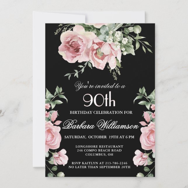 Invitación Elegantes Rosas pintados a mano Fiesta de cumpleañ (Anverso)