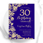 Invitación Elegantes Rosas Purple Gold por 30 años<br><div class="desc">Invitación a la fiesta de cumpleaños 30 de Purple Gold Floral. Diseño elegante con rosas, Relieve metalizado de oro falso y tipografía tipo guión. La carta de invitación a la moda es perfecta para una elegante celebración de cumpleaños femenina. Se puede personalizar a cualquier edad. Invitaciones Zazzle impresas o una...</div>