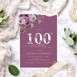 Invitación Elegantes Rosas Púrpura Fiesta de Cumpleaños 100