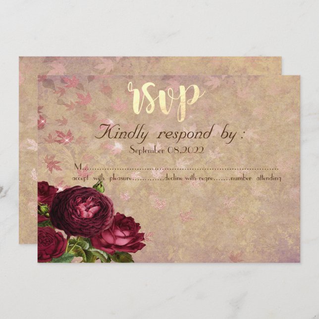 Invitación Elegantes rosas rojas cayendo deja RSVP (Anverso / Reverso)