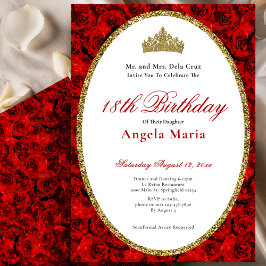 Invitación Elegantes Rosas Rojas Florales Debut Cumpleaños 18
