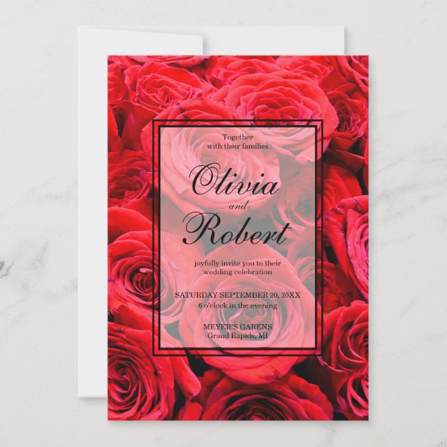 Invitación Elegantes rosas rojas flores rojas florales rojas (Anverso)