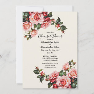 Invitación Elegantes rosas rojas rosadas boda Ensayo Cena