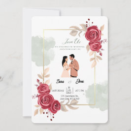 Invitación Elegantes rosas rojas y Ilustracion de parejas
