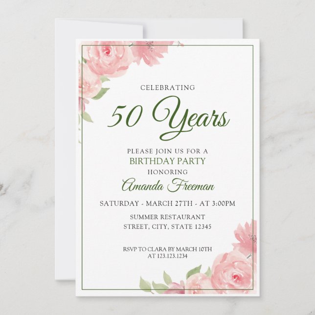 Invitación Elegantes Rosas rojas y verdes cumpleaños de madre (Anverso)